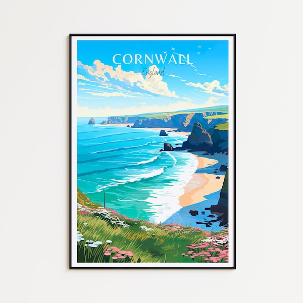 Cornwall Reiseposter England Poster Cornwall Vintage Poster Travel Poster Cornwall Retro Poster Cornwall Reise Geschenk Wandkunst Druck