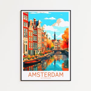 Affiche de voyage Amsterdam Pays-Bas Affiche Amsterdam Vintage Affiche de voyage Amsterdam Affiche rétro Amsterdam Cadeau de voyage Amsterdam Hollande