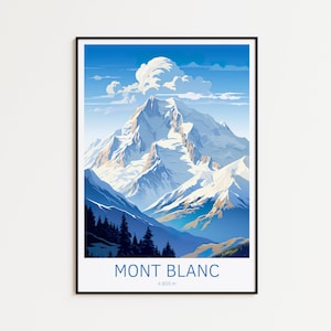 Poster di viaggio del Monte Bianco - Poster del Monte Bianco - Arte murale in Francia, il regalo perfetto e un ricordo duraturo