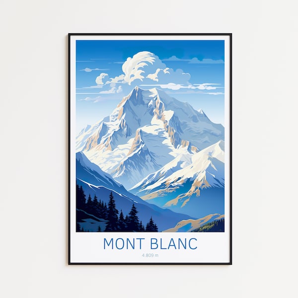 Affiche de voyage du Mont Blanc - Affiche du Mont Blanc - Art mural France, le cadeau parfait et un souvenir durable | Impression d'art