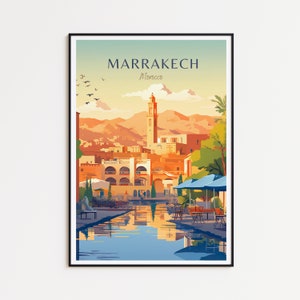 Poster di viaggio di Marrakech, poster del Marocco, poster vintage di Marrakech, poster di viaggio di Marrakech, poster retrò di Marrakech, regalo di viaggio, arte murale