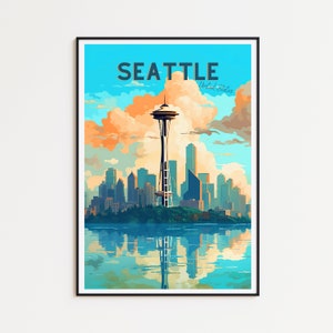 Póster de viaje a Seattle, póster de EE. UU., póster vintage de Seattle, póster de viaje, póster retro de Seattle, regalo de viaje a Seattle, póster de viaje a EE. UU.