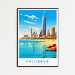Affiche de voyage d'Abou Dhabi, Émirats arabes unis, affiche vintage d'Abou Dhabi, affiche de voyage rétro d'Abou Dhabi, cadeau de voyage d'Abou Dhabi, impression d'art mural des Émirats arabes unis
