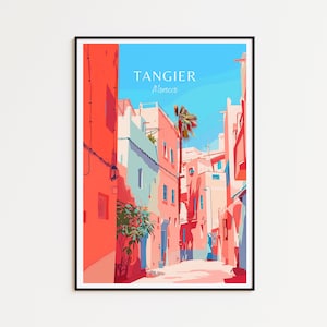 Poster di viaggio di Tangeri - Arte murale del Marocco, il regalo perfetto e un ricordo di viaggio duraturo | Stampa artistica Stampa
