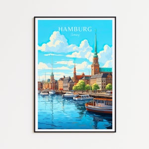 Póster de viaje de Hamburgo: arte mural de Alemania para la decoración del hogar, el regalo perfecto y un recuerdo de viaje duradero | Impresión de arte Impresión