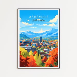 Affiche de voyage d'Asheville - Art mural de la Californie du Nord pour la décoration intérieure, le cadeau parfait et un souvenir durable | Impression d'Asheville