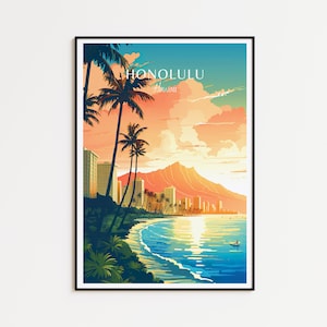 Honolulu Reiseposter - Hawaii Wandkunst, das perfekte Geschenk und eine bleibende Reise Erinnerung | Kunst Druck USA Print