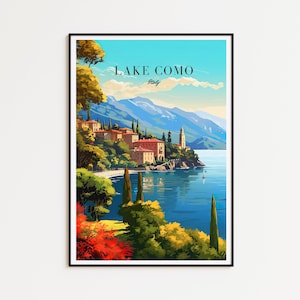 Poster di viaggio sul Lago di Como, poster dell'Italia, poster vintage del Lago di Como, poster di viaggio del Lago di Como, poster retrò del Lago di Como, regalo di viaggio, stampa artistica da parete