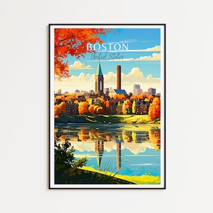 Póster de viaje de Boston: arte de pared de EE. UU. para decoración del hogar, el regalo perfecto y un recuerdo duradero | Impresión de Boston
