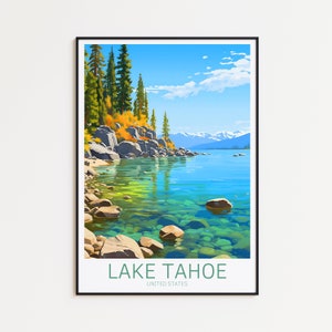 Póster de viaje del lago Tahoe, póster de EE. UU., póster vintage del lago Tahoe, póster de viaje, póster retro del lago Tahoe, regalo de viaje del lago Tahoe, impresión artística de pared