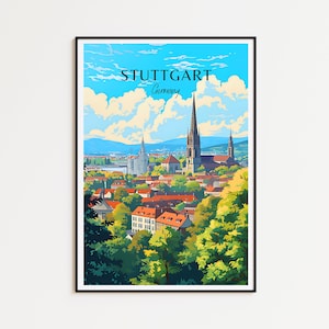 Póster de viaje de Stuttgart: arte mural de Alemania para la decoración del hogar, el regalo perfecto y un recuerdo duradero | Impresión de arte Impresión
