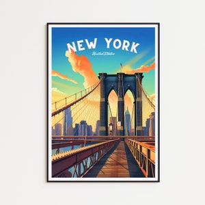New York Poster Brooklyn Bridge Poster New York Vintage Poster Travel Poster New York Retro Poster New York Travel Gift NYC Poster