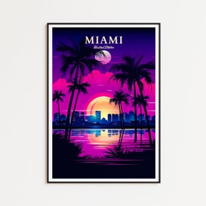 Poster di viaggio di Miami - Poster di Miami, Poster di palme, Poster di viaggio, Poster degli Stati Uniti, Stampa artistica di poster degli Stati Uniti