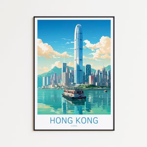 Póster de viaje de Hong Kong, póster de China, póster vintage de Hong Kong, póster de viaje, póster retro de Hong Kong, regalo de viaje de Hong Kong, China, Hong Kong