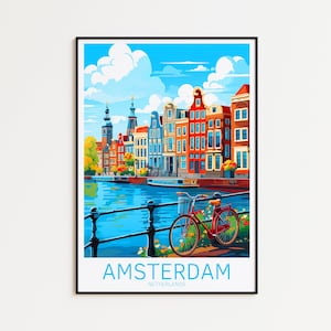 Affiche de voyage Amsterdam Pays-Bas Affiche Amsterdam Vintage Affiche de voyage Amsterdam Affiche rétro Amsterdam Cadeau de voyage Amsterdam Hollande