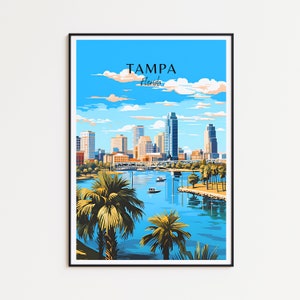 Poster di viaggio di Tampa - Arte murale della Florida per l'arredamento della casa, il regalo perfetto e un ricordo duraturo | Stampa Tampa Stampa