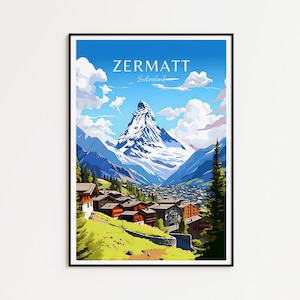 Póster de viaje de Zermatt, Suiza. Póster vintage de Zermatt, póster de viaje, póster retro de Zermatt, regalo de viaje de Zermatt, Matterhorn.