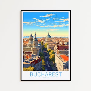 Póster de viaje de Bucarest, póster de Rumanía, póster vintage de Bucarest, póster de viaje, póster retro de Bucarest, regalo de viaje de Bucarest, impresión artística de pared.