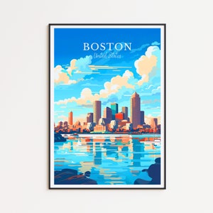 Póster de viaje de Boston: arte mural de Massachusetts para decoración del hogar, el regalo perfecto y un recuerdo duradero | Impresión artística de EE. UU.