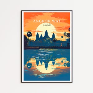 Póster de viaje de Angkor Wat: arte mural de Camboya, el regalo perfecto y un recuerdo de viaje duradero | Impresión de arte Impresión