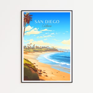 Affiche de voyage de San Diego - Art mural californien pour la décoration intérieure, le cadeau parfait et un souvenir durable | Impression de San Diego