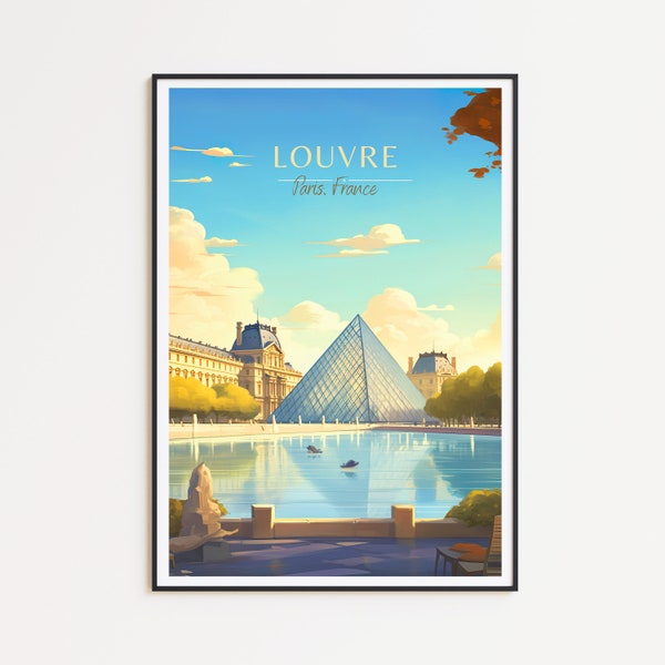 Affiche de voyage du Louvre Paris – Art mural France pour la décoration de la maison, le cadeau parfait et un souvenir durable | Impression d’art Imprimer