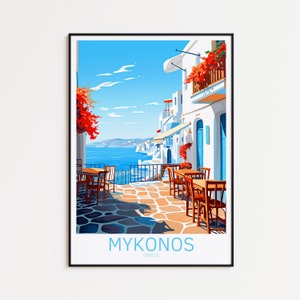 Affiche de voyage Mykonos Affiche Grèce Affiche vintage Mykonos Affiche de voyage Mykonos Affiche rétro Mykonos Cadeau de voyage Mykonos Impression d'art mural