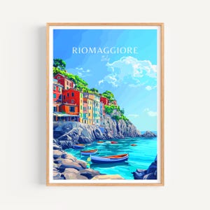 Poster di Riomaggiore - Arte murale italiana, il regalo perfetto e un ricordo di viaggio duraturo | Decorazione murale con stampa artistica di viaggio nel Mediterraneo