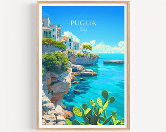 Affiche de voyage des Pouilles – Art mural Italie, le cadeau parfait et un souvenir de voyage durable | Impression d’art Imprimer