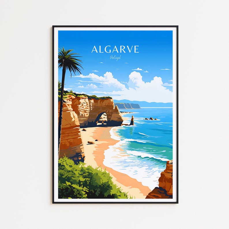 Beautiful algarve poster, decorative algarve print and elegant portugal wall art decor – the perfect travel gift for him and her
