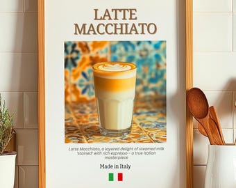 Latte Macchiato Poster | Keukendecoratie en wanddecoratie voor de koffiebar | Cadeau voor koffieliefhebbers | Italiaanse koffiekunst