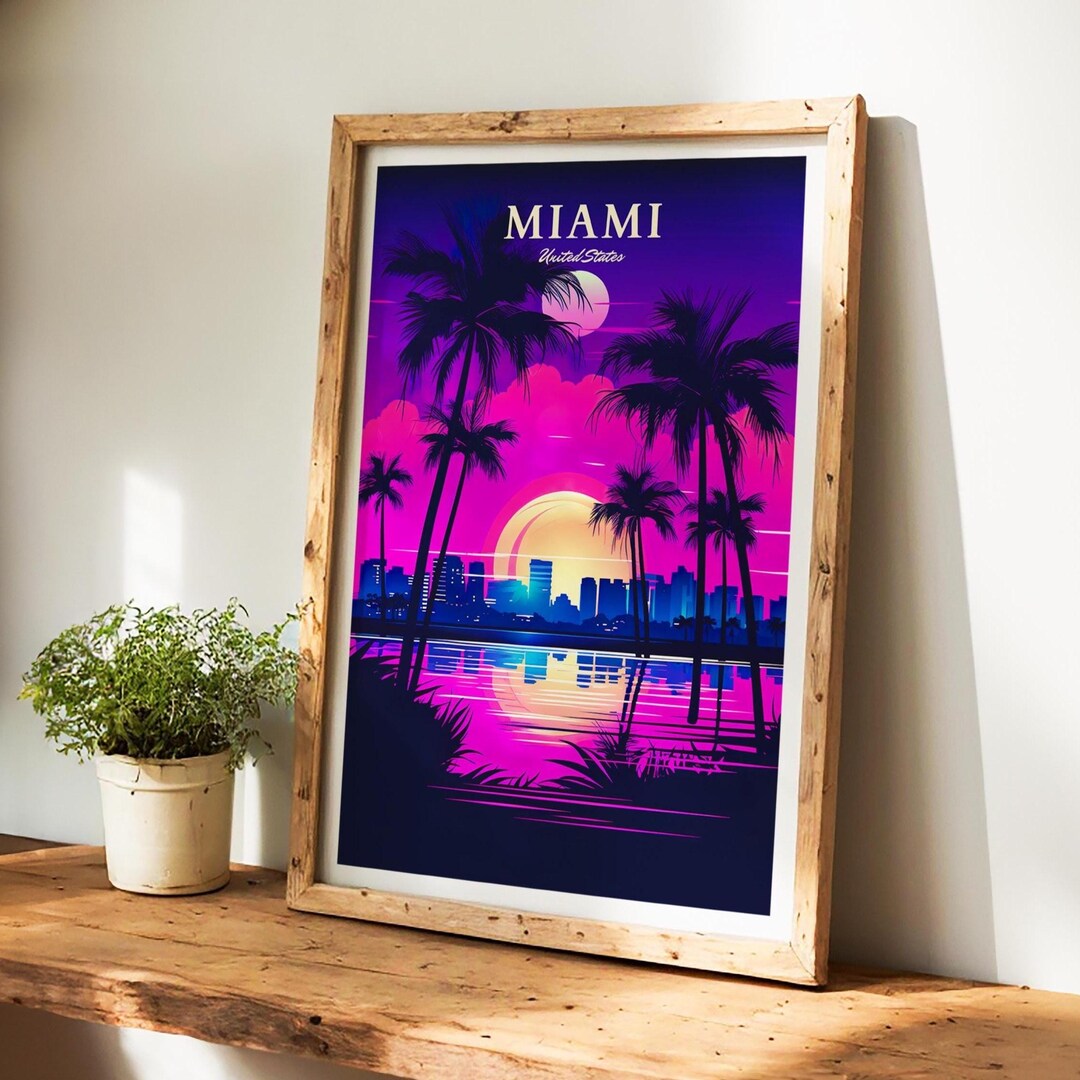 Miami Tree Posters Examples Miami Poster - Miami Print, Palm Tree Poster, Florida Poster, United ...
