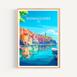 Poster di Riomaggiore - Arte murale italiana, il regalo perfetto e un ricordo di viaggio duraturo | Decorazione murale con stampa artistica di viaggio nel Mediterraneo