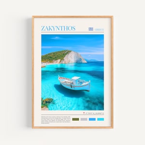 Poster di Zante - Arte murale greca, il regalo perfetto e un ricordo di viaggio duraturo | Stampa artistica da parete con paesaggio urbano