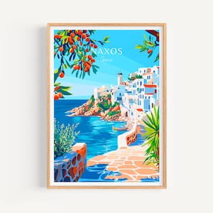 Poster di viaggio di Naxos – Arte murale della Grecia, il regalo perfetto e un ricordo di viaggio duraturo | Stampa artistica Stampa