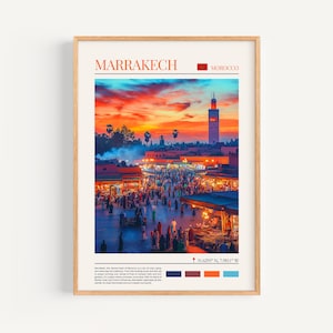 Poster di Marrakech - Arte murale marocchina, il regalo perfetto e un ricordo di viaggio duraturo | Stampa artistica di viaggio con paesaggio urbano, decorazione da parete