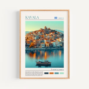Poster di Kavala - Arte murale greca, il regalo perfetto e un ricordo di viaggio duraturo | Stampa artistica da parete con paesaggio urbano
