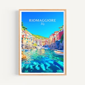 Poster di Riomaggiore - Arte murale italiana, il regalo perfetto e un ricordo di viaggio duraturo | Decorazione murale con stampa artistica di viaggio nel Mediterraneo