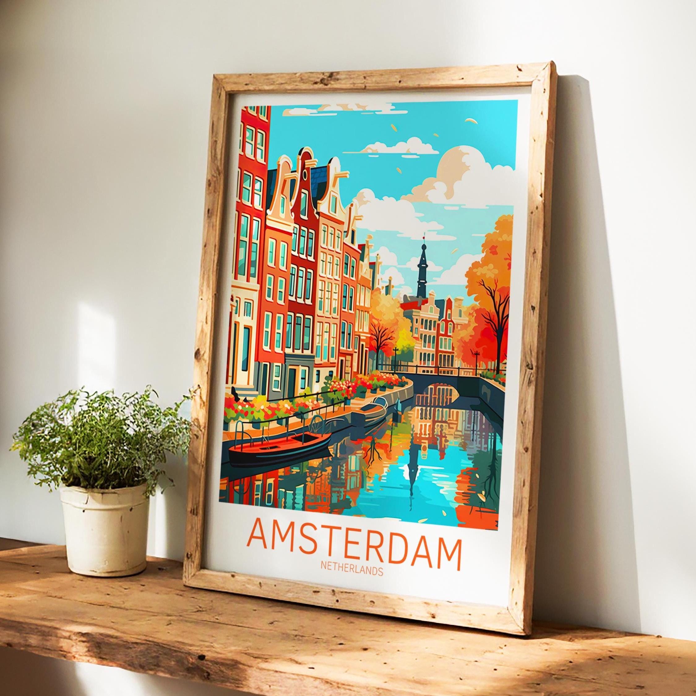 Amsterdam Travel Poster - Amsterdam Poster - Netherlands Wall Art for ...