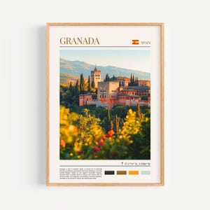 Poster di Granada - Arte murale spagnola, il regalo perfetto e un ricordo di viaggio duraturo | Stampa artistica di viaggio con paesaggio urbano, decorazione da parete