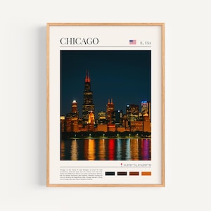 Poster di Chicago - USA Wall Art, il regalo perfetto e un ricordo di viaggio duraturo | Stampa artistica da parete con paesaggio urbano