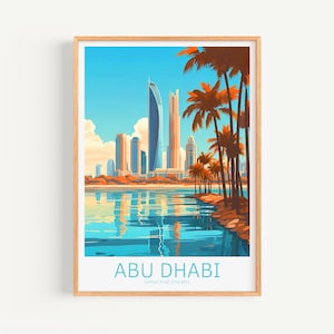 Affiche de voyage d'Abou Dhabi, Émirats arabes unis, affiche vintage d'Abou Dhabi, affiche de voyage rétro d'Abou Dhabi, cadeau de voyage d'Abou Dhabi, impression d'art mural des Émirats arabes unis