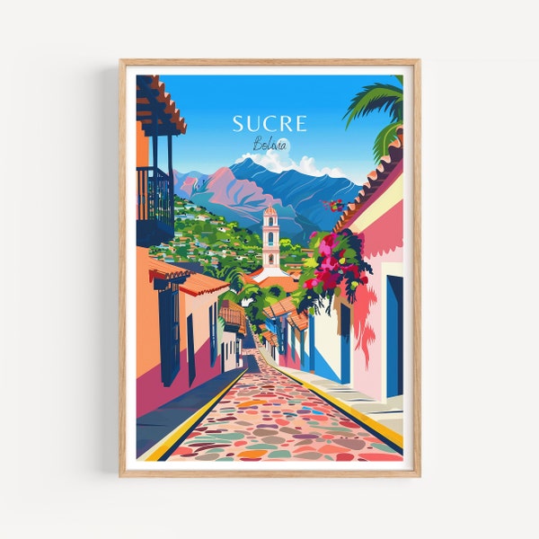 Sucre Reiseposter - Bolivien Wandkunst, das perfekte Geschenk und eine bleibende Reise Erinnerung | Kunst Druck Print