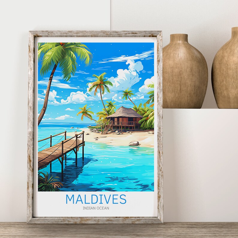 Maldives Travel Poster Paradise Wall Art for Home Decor, the Perfect