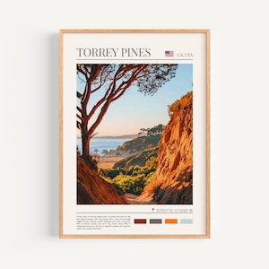 Póster de Torrey Pines - Arte de pared de EE. UU., el regalo perfecto y un recuerdo de viaje duradero | Lámina artística de viaje a la playa de California