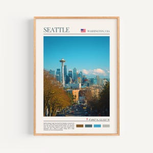 Seattle Poster – USA Wall Art, the perfect gift and a lasting travel memory | Seattle Cityscape Travel Art Print