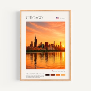 Poster di Chicago - USA Wall Art, il regalo perfetto e un ricordo di viaggio duraturo | Stampa artistica da parete con paesaggio urbano