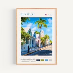 Poster Key West - USA Wall Art, il regalo perfetto e un ricordo di viaggio duraturo | Stampa artistica da parete con paesaggio urbano della Florida