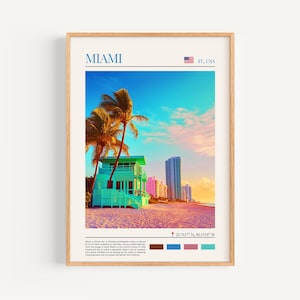 Poster di Miami - USA Wall Art, il regalo perfetto e un ricordo di viaggio duraturo | Stampa artistica da parete con paesaggio urbano della Florida