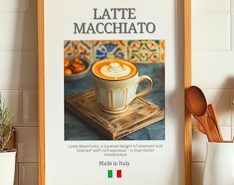Latte Macchiato Poster | Keukendecoratie en wanddecoratie voor de koffiebar | Cadeau voor koffieliefhebbers | Italiaanse koffiekunst